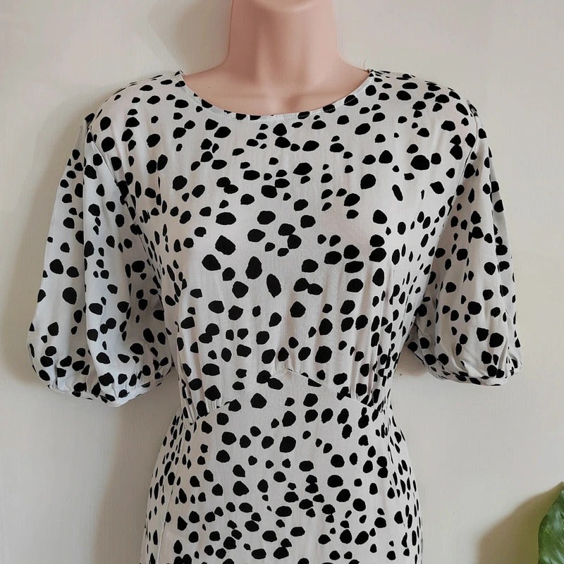Peacocks Dalmatian Print Puff Sleeve Midi Dress – Size 16 – NWT