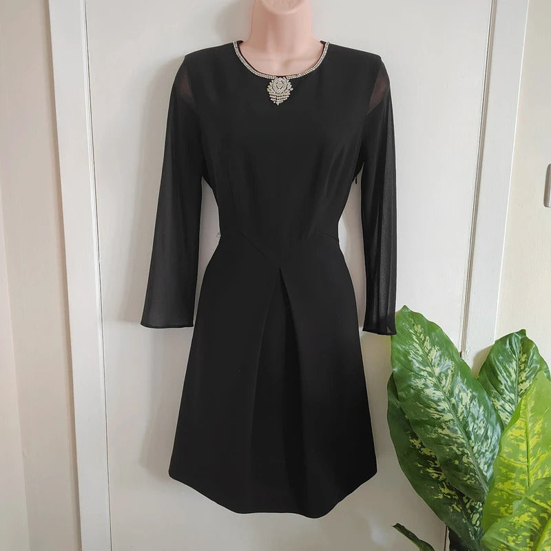Ted Baker Black Crystal Embellished Neckline A-Line Dress – Ted Size 3 / UK 12