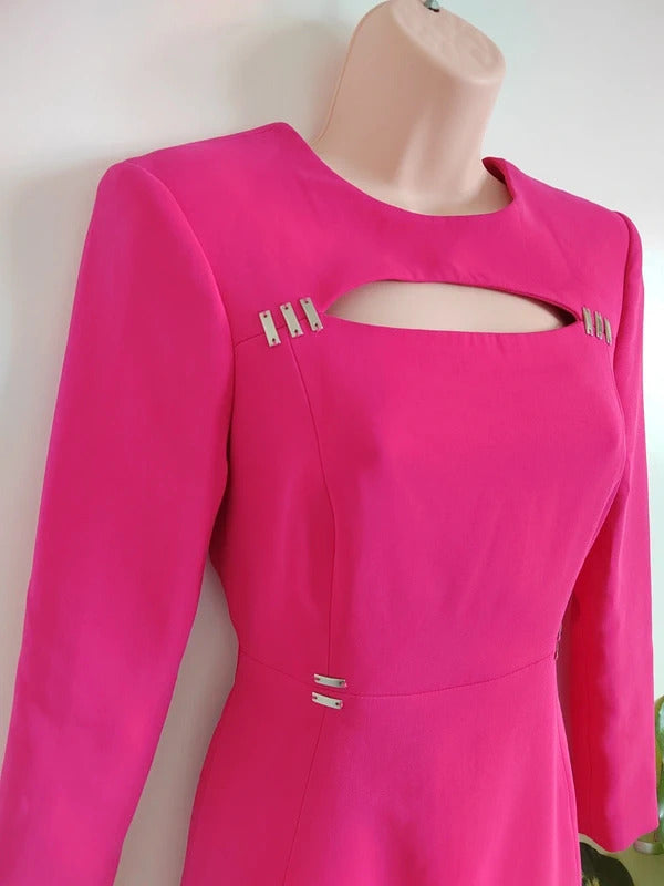 Karen Millen Hot Pink Structured Crepe Cut-Out Mini Dress – Size UK 8 – NWT