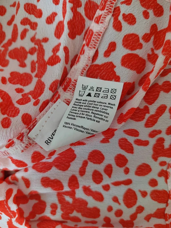 River Island Red and White Animal Print Button-Front Tea Top – Size 12