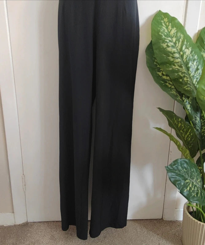 Vesper High Neck Keyhole Wide Leg Jumpsuit – Classic Black - Size 12