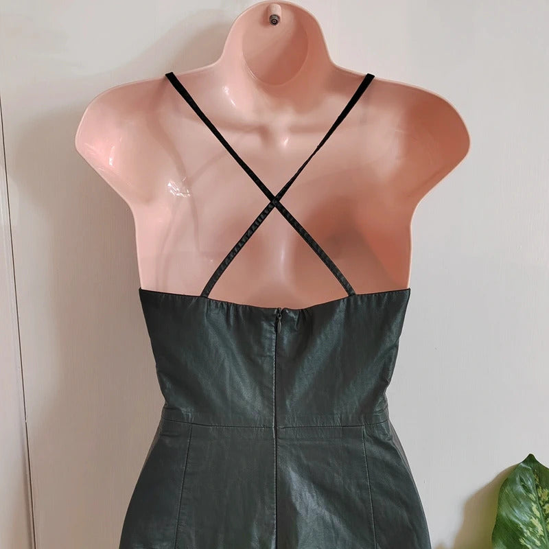 Zara Faux Leather Spaghetti Strap Midi Slip Dress – Size XS