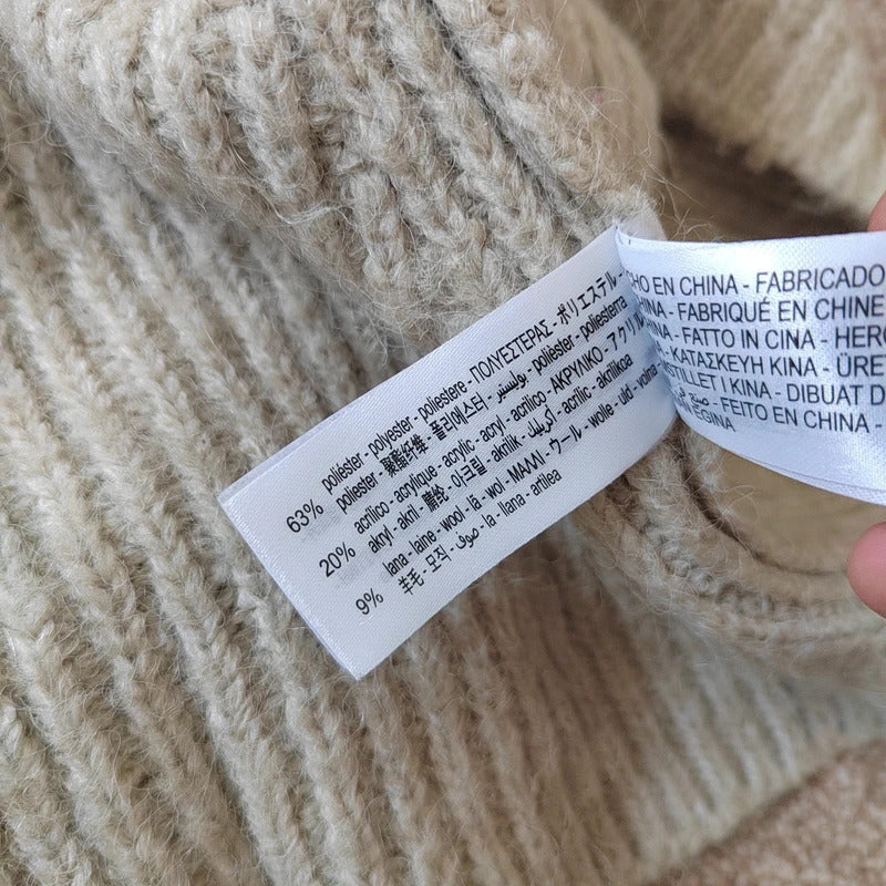 Zara Oatmeal Ribbed Knit Turtleneck Sweater Vest – 9% Wool Blend – Size Large