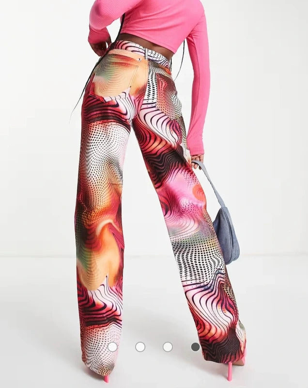 Jaded London Y2K Swirl Print Rigid Slouchy Boyfriend Jeans - Size W28