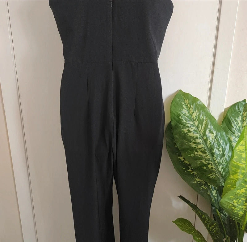 Vesper High Neck Keyhole Wide Leg Jumpsuit – Classic Black - Size 12