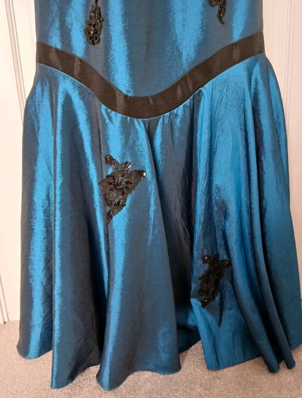 Vintage 90s Bernshaw Teal & Black Beaded Taffeta Mermaid Gown – Size UK 10 – NWOT