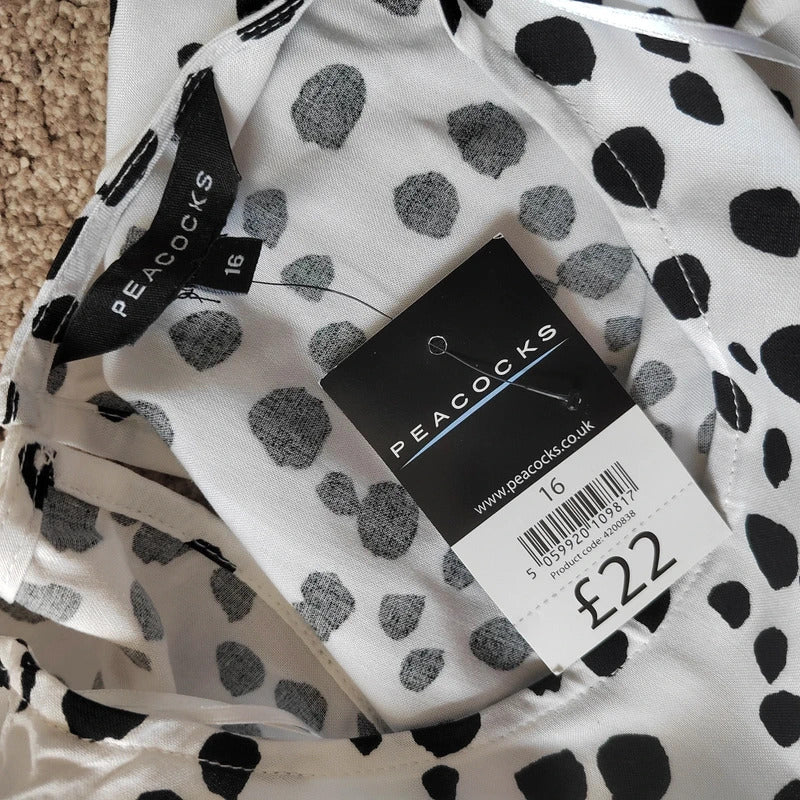 Peacocks Dalmatian Print Puff Sleeve Midi Dress – Size 16 – NWT