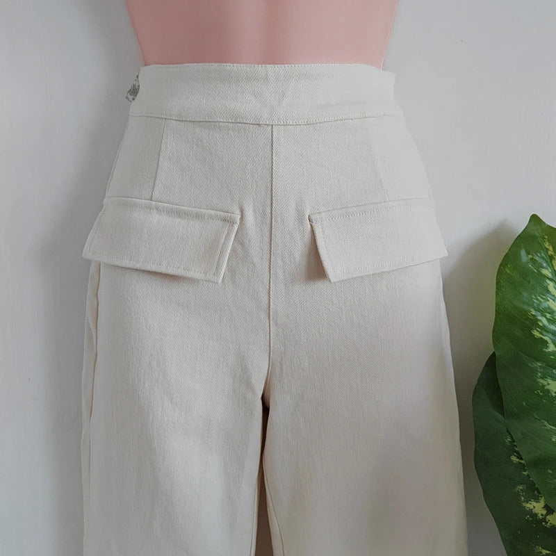 PrettyLittleThing Cream Pocket Flap Detail Wide Leg Trousers – Size 6 NWT
