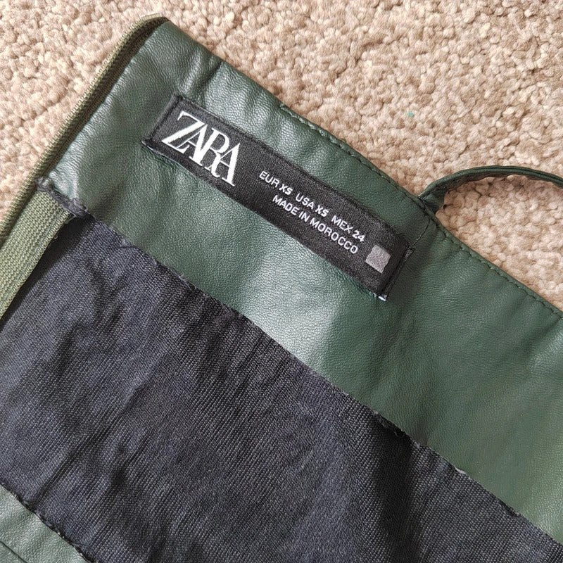 Zara Faux Leather Spaghetti Strap Midi Slip Dress – Size XS