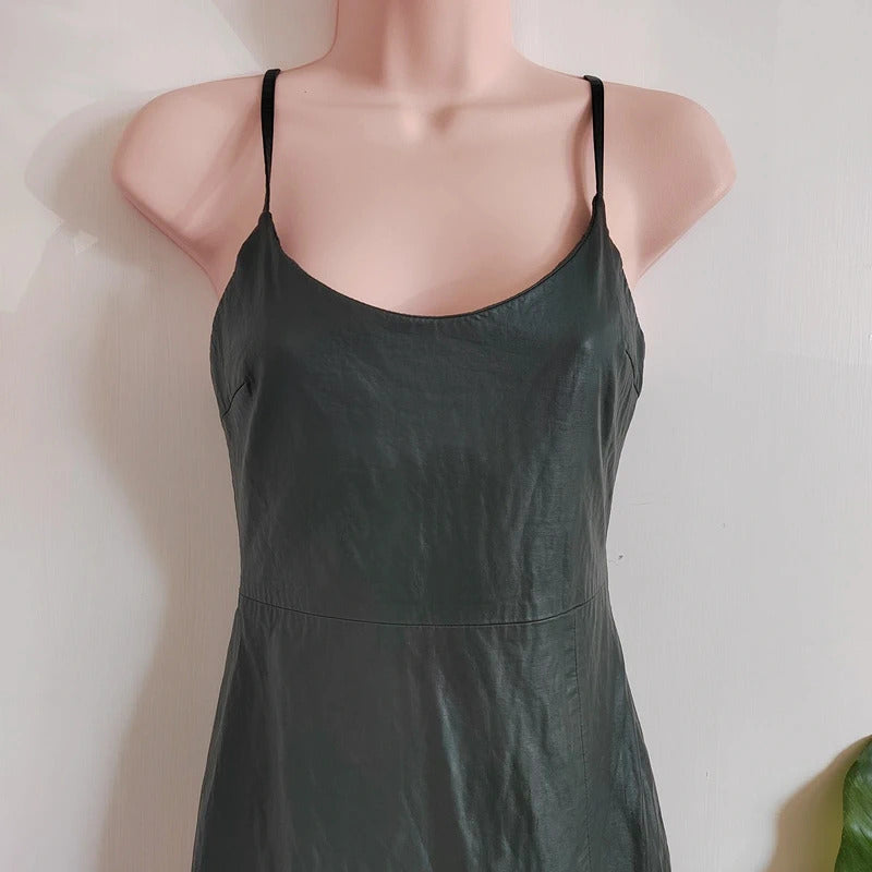 Zara Faux Leather Spaghetti Strap Midi Slip Dress – Size XS