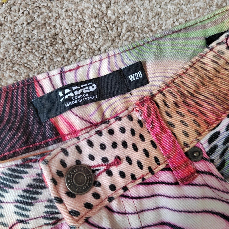 Jaded London Y2K Swirl Print Rigid Slouchy Boyfriend Jeans - Size W28