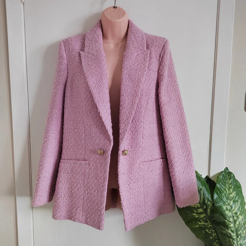 River Island Pink Bouclé Tailored Blazer – Size 12