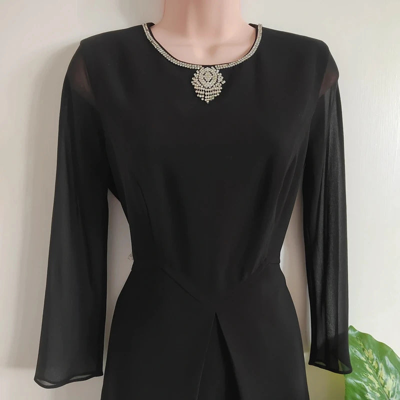 Ted Baker Black Crystal Embellished Neckline A-Line Dress – Ted Size 3 / UK 12
