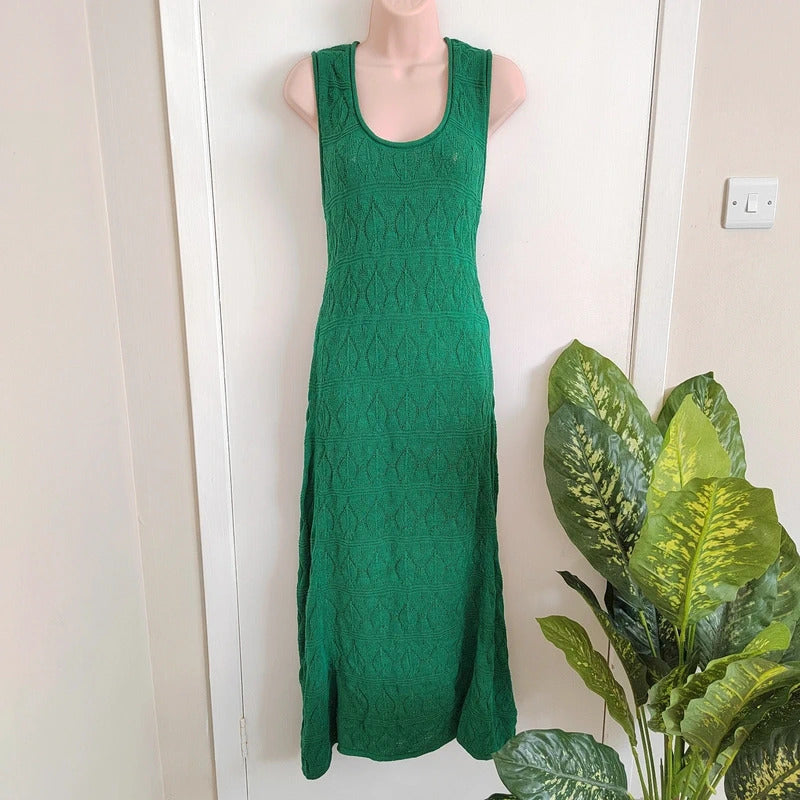 Nobody's Child Green Pointelle Knitted Tank Midi Dress – Size Medium
