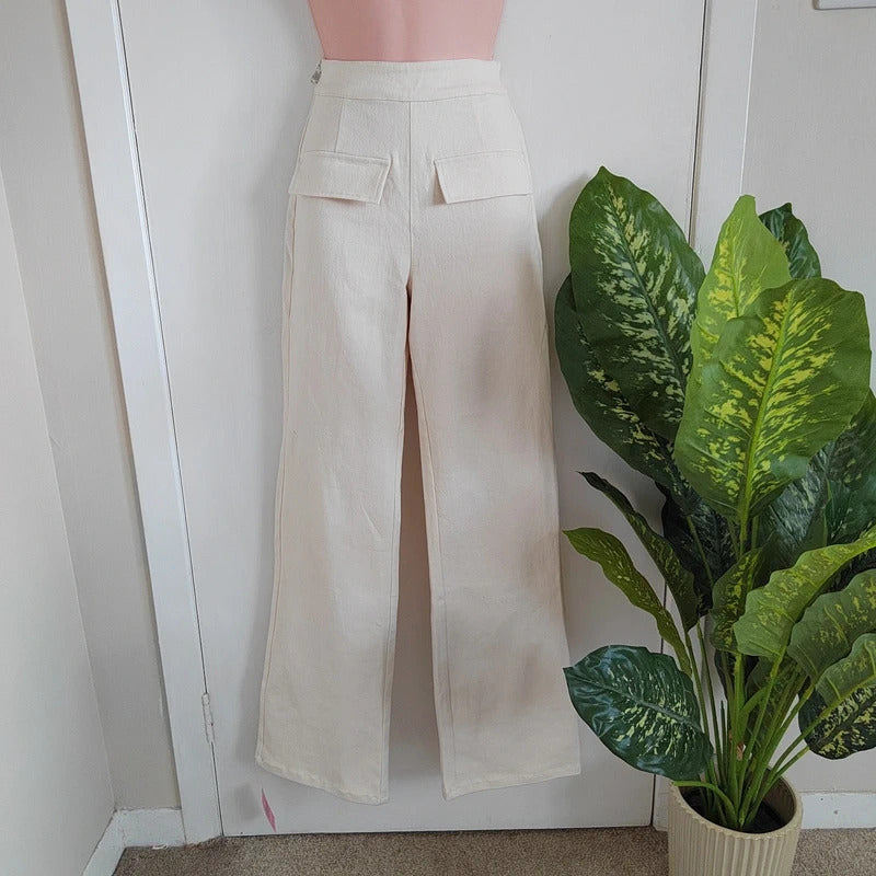 PrettyLittleThing Cream Pocket Flap Detail Wide Leg Trousers – Size 6 NWT