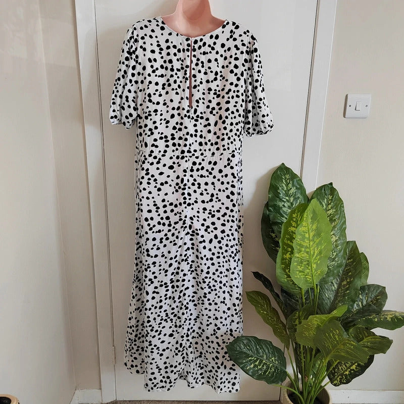 Peacocks Dalmatian Print Puff Sleeve Midi Dress – Size 16 – NWT