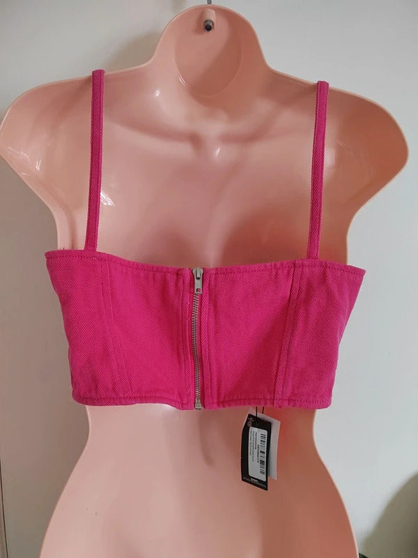 PrettyLittleThing Rhinestone Embellished Denim Corset Top – Size UK 10 NWT