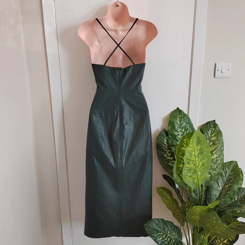 Zara Faux Leather Spaghetti Strap Midi Slip Dress – Size XS