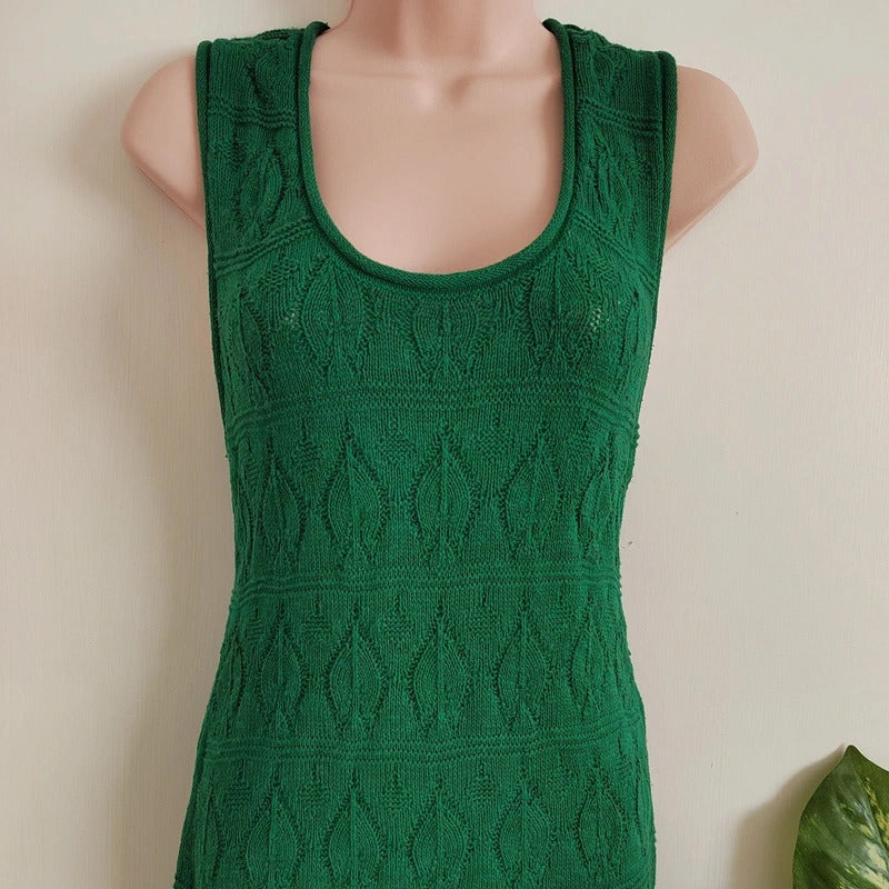 Nobody's Child Green Pointelle Knitted Tank Midi Dress – Size Medium