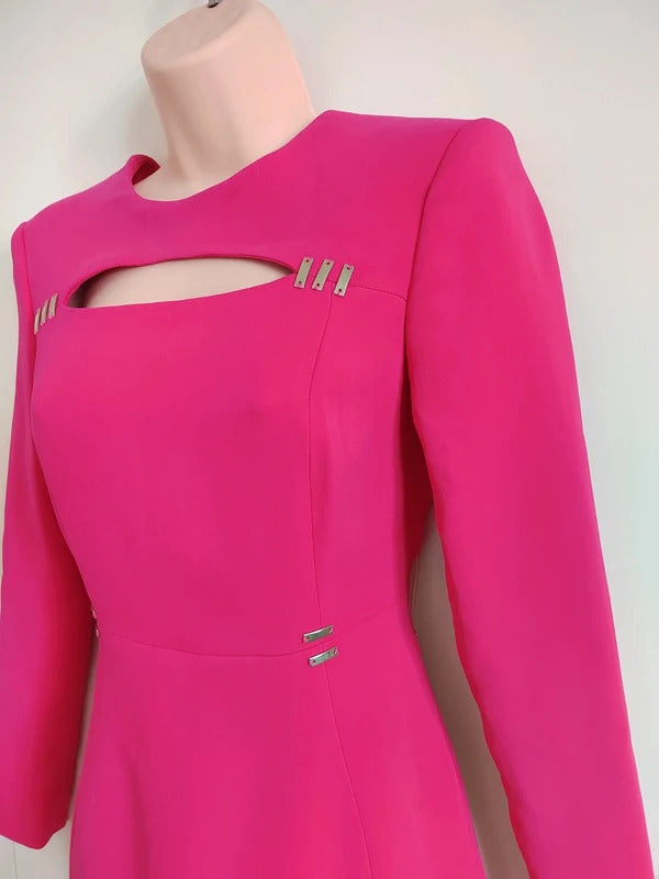 Karen Millen Hot Pink Structured Crepe Cut-Out Mini Dress – Size UK 8 – NWT