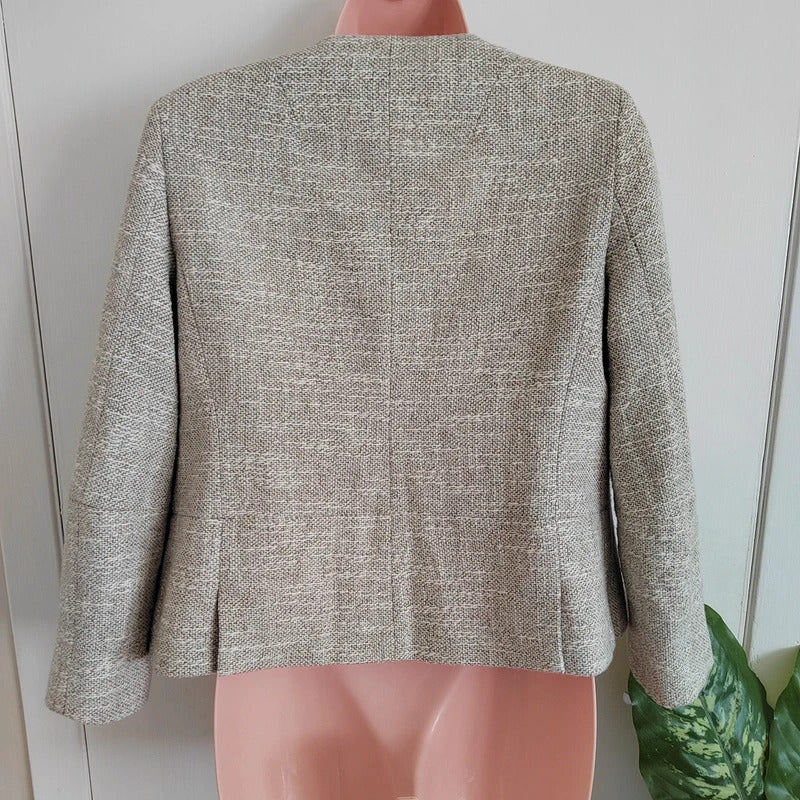 Vilagallo Tailored Collarless Tweed Wool Blazer - Size 12