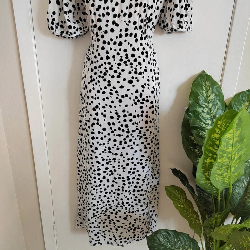 Peacocks Dalmatian Print Puff Sleeve Midi Dress – Size 16 – NWT