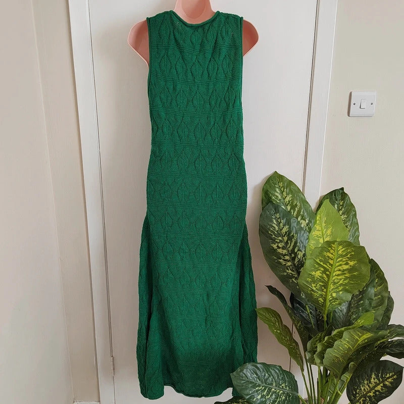 Nobody's Child Green Pointelle Knitted Tank Midi Dress – Size Medium