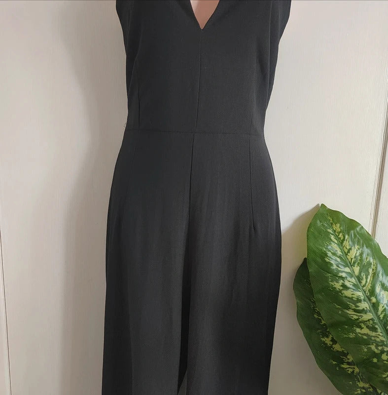 Vesper High Neck Keyhole Wide Leg Jumpsuit – Classic Black - Size 12