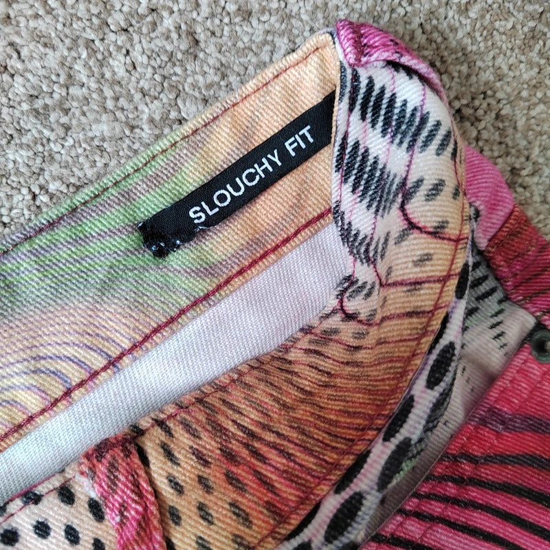 Jaded London Y2K Swirl Print Rigid Slouchy Boyfriend Jeans - Size W28