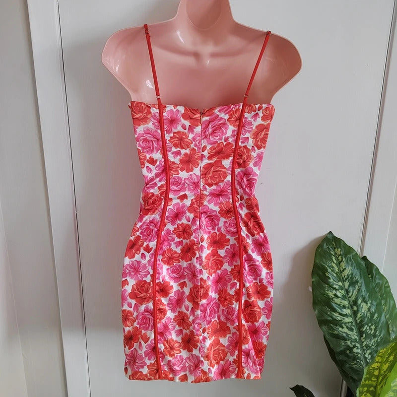 Oh Polly "Pick Me" Floral Hook-and-Eye Corset Mini Dress – Size 8