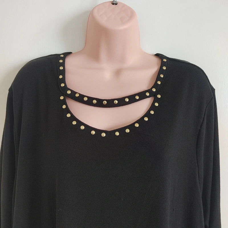 89th & Madison Black Studded Cut-Out Tunic Top – Size 18