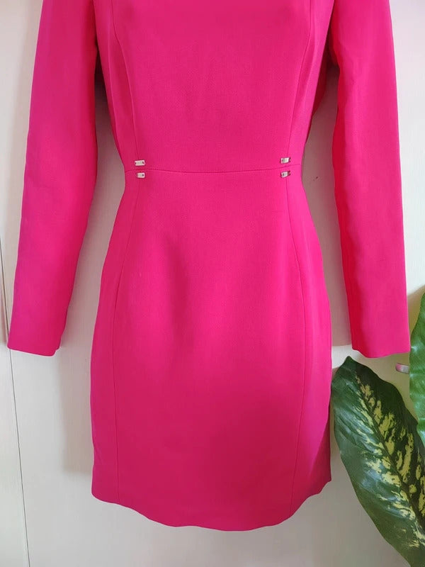 Karen Millen Hot Pink Structured Crepe Cut-Out Mini Dress – Size UK 8 – NWT