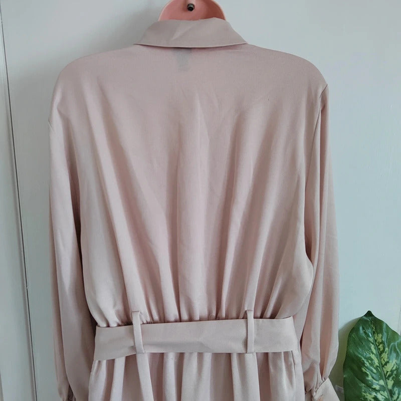 River Island Belted Satin Long Sleeve Utility Jumpsuit – Blush Pink / Rose Gold - Size UK 12