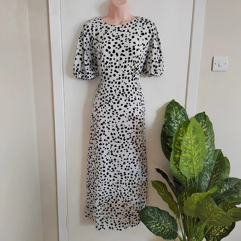 Peacocks Dalmatian Print Puff Sleeve Midi Dress – Size 16 – NWT
