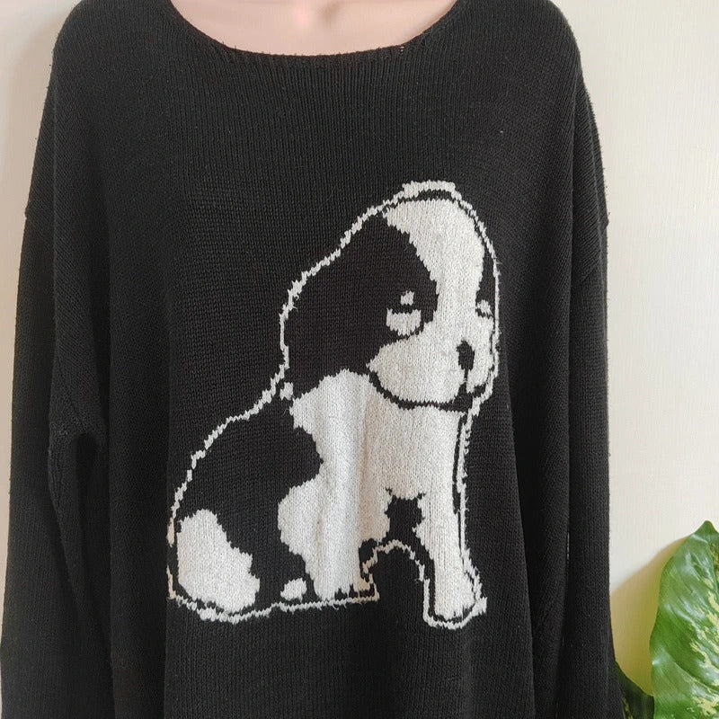 Yours Clothing Black Intarsia Dog/Puppy Knitted Jumper – Size 22-24
