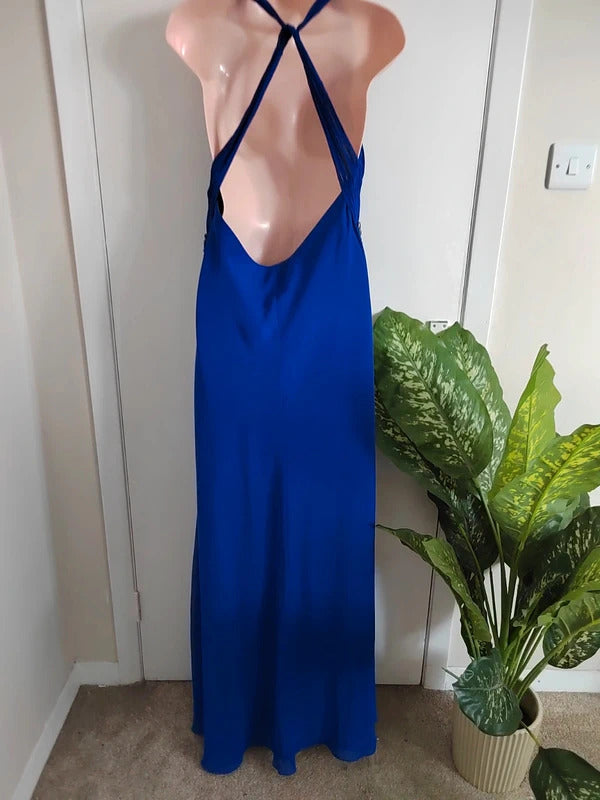 M&Co Boutique Royal Blue Beaded Waist Maxi Dress – Size UK 16