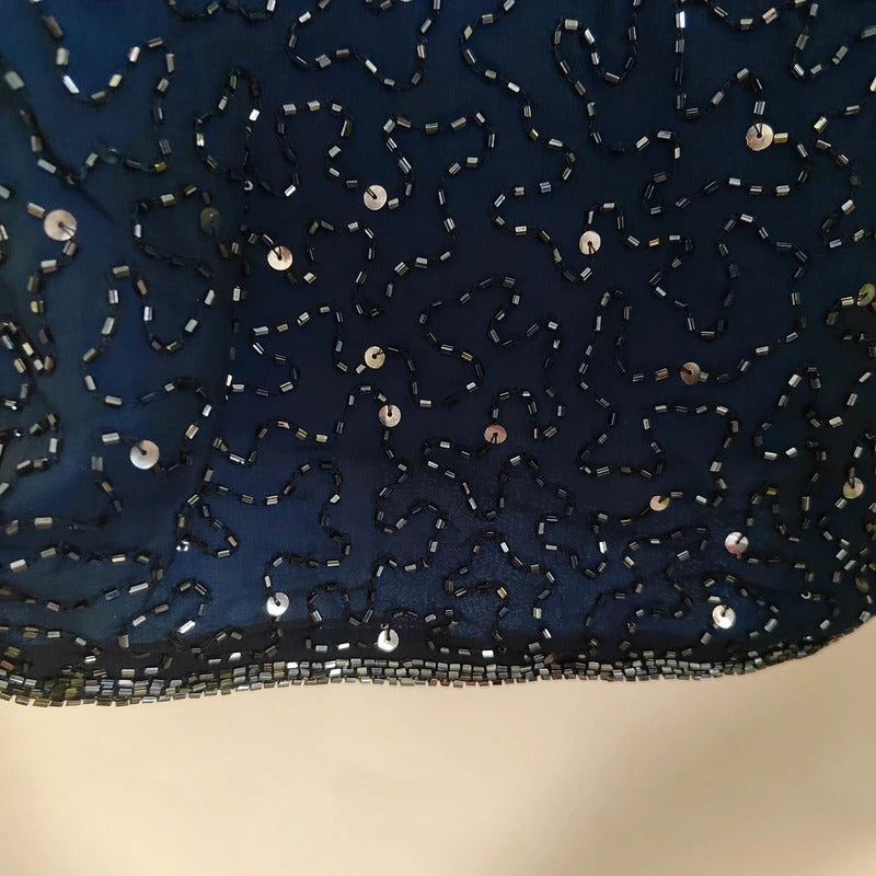 Vintage Dorothy Perkins Navy Fully Beaded Starry Night Column Dress – Size UK 12