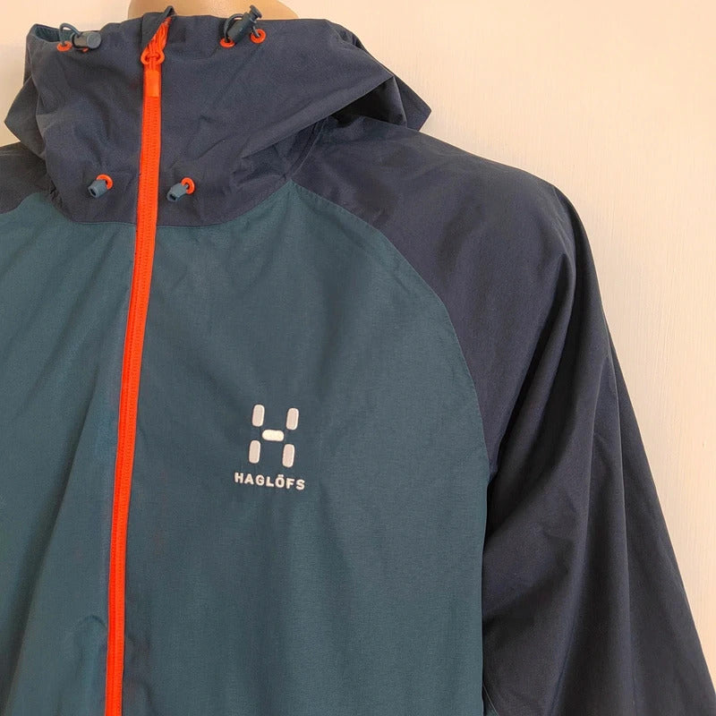 Haglöfs Men’s Esker PROOF™ Waterproof Hooded Jacket – Steel Blue & Navy – Size Small NWOT