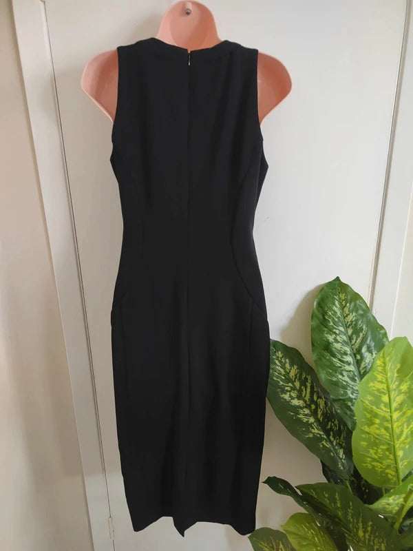 London Times Pearl Embellished Halter Neck Midi Sheath Dress – Black (Size US 4 / UK 8)