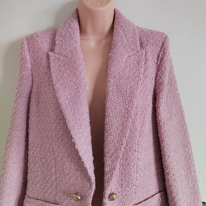 River Island Pink Bouclé Tailored Blazer – Size 12