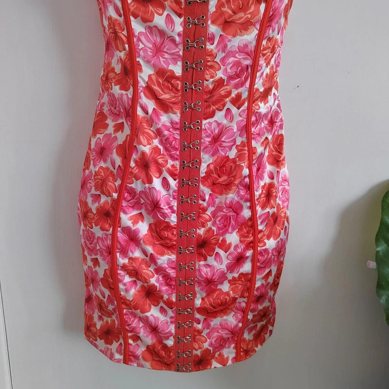 Oh Polly "Pick Me" Floral Hook-and-Eye Corset Mini Dress – Size 8