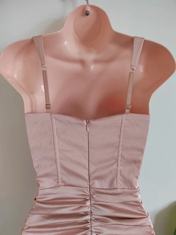 Oh Polly "Sleek Over" Lace-Up Ruched Corset Satin Mini Dress – Size 6 NWT