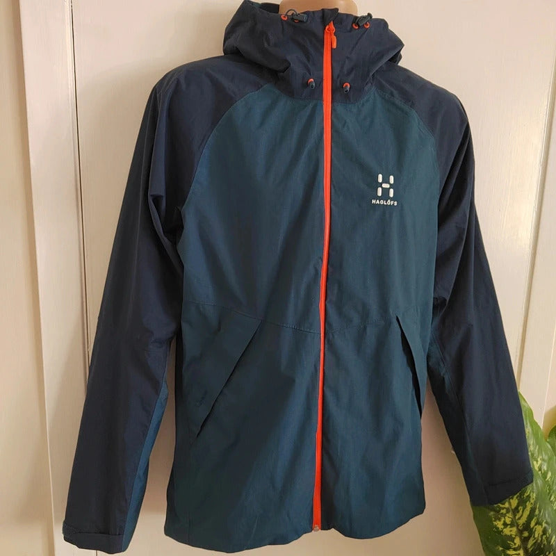 Haglöfs Men’s Esker PROOF™ Waterproof Hooded Jacket – Steel Blue & Navy – Size Small NWOT