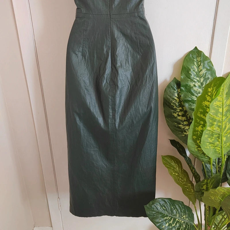 Zara Faux Leather Spaghetti Strap Midi Slip Dress – Size XS