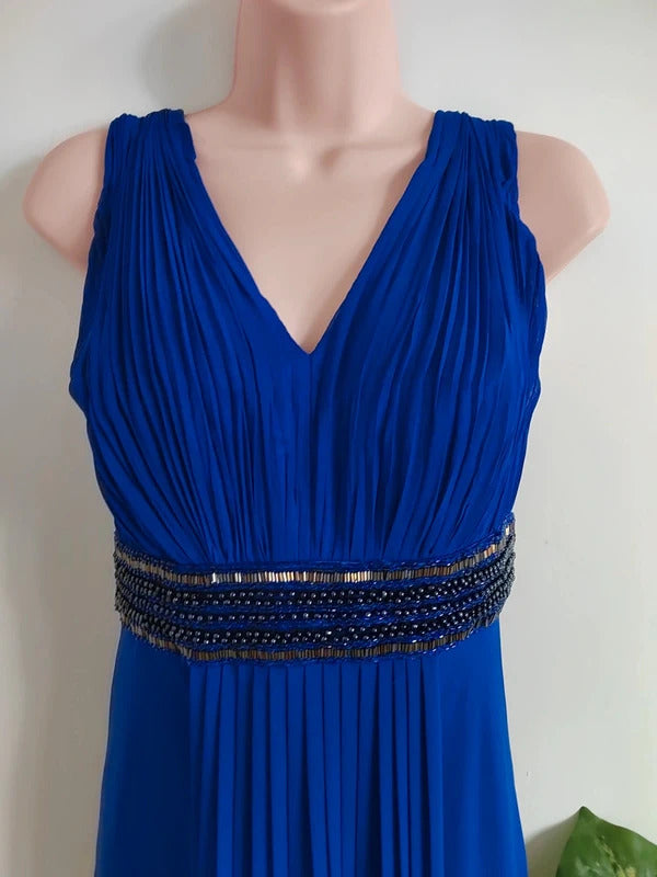 M&Co Boutique Royal Blue Beaded Waist Maxi Dress – Size UK 16