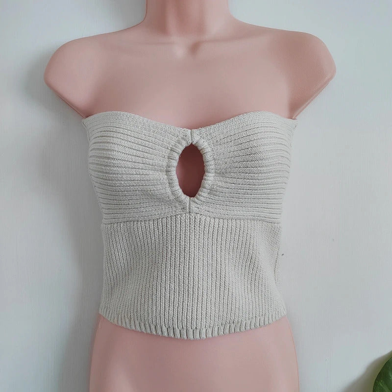 Zara Ribbed Knit Strapless Cut-Out Tube Top – Large