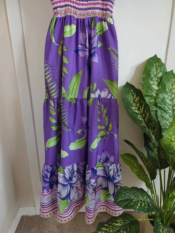 QED London Purple Mixed Border Print Maxi Dress – Size 10