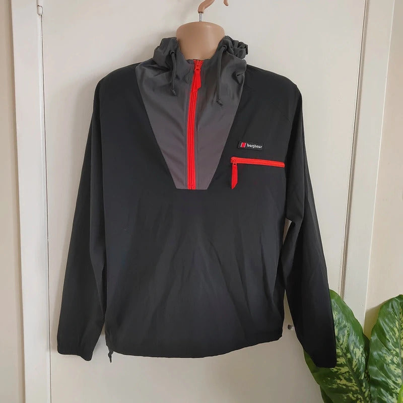 Berghaus Dean Street Wind Shirt 90 Half-Zip Pullover Jacket – Black & Grey – Size Small