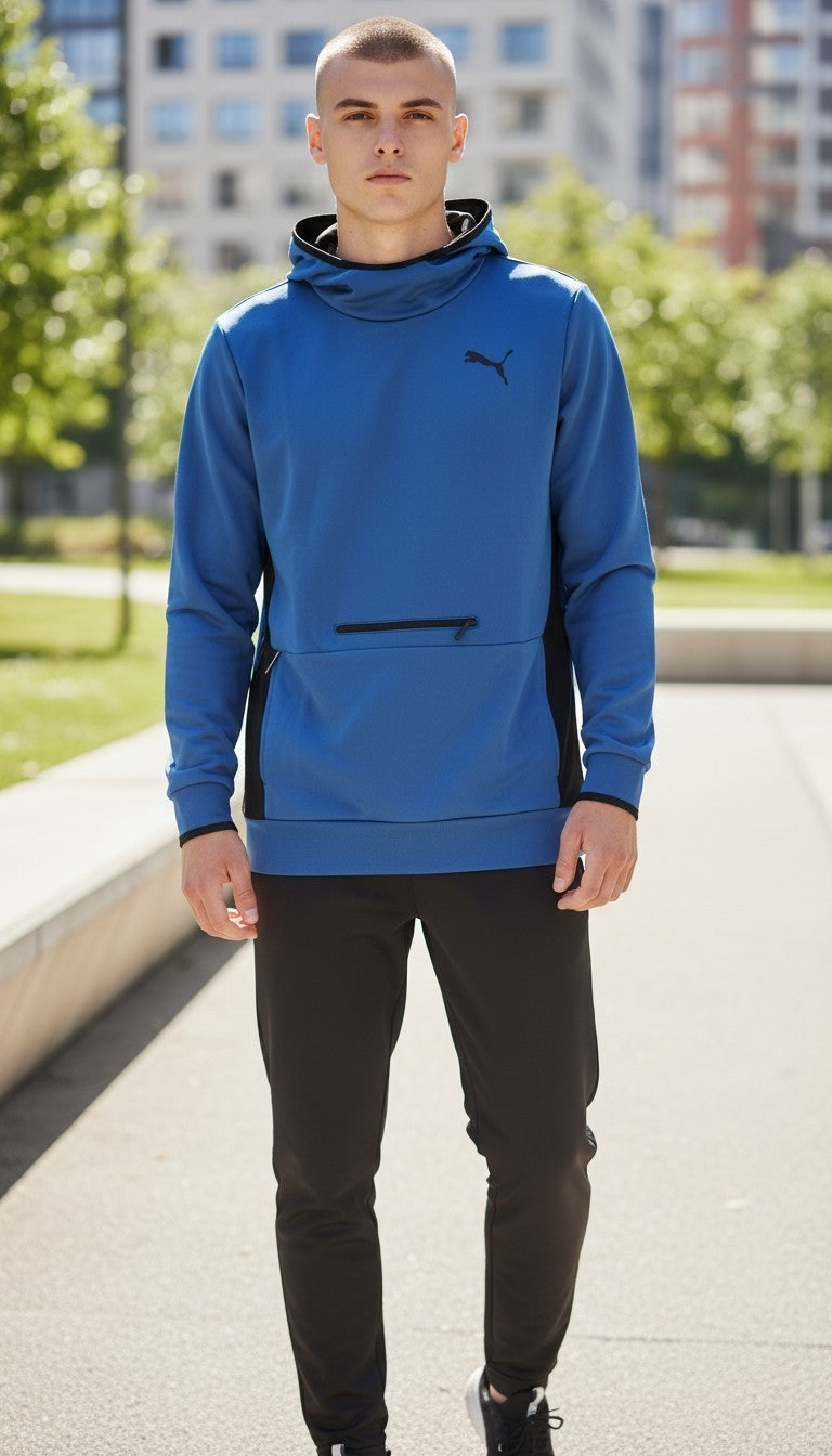 PUMA RTG Men's Colorblock Training Hoodie – Royal Blue & Black - Size Small