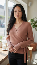 Paisie Terracotta Ribbed Long Sleeve Wrap Knit Jumper – Size Large